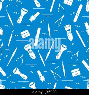 Seamless pattern with variety tools for manicure and pedicure. Personal care. Design for banner, poster or print. Stock Vector