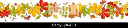 Seamless border Autumn falling leaf background isolated on white. Stock Vector