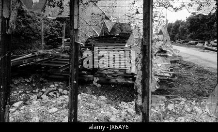 A tour in an an abandonned sawmill, Grandvaux Lake, Jura (France): Stock Photo