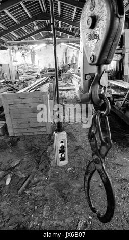 A tour in an an abandonned sawmill, Grandvaux Lake, Jura (France): Stock Photo