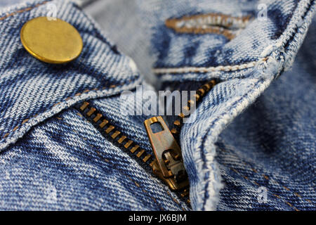 Close-up blue jeans with zipper Stock Photo