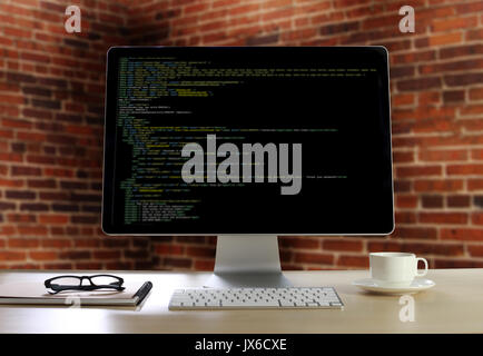 Developer Team Working Laptop Computer Mobile Application Softwareand Web Design Online Technology Content script to display Stock Photo