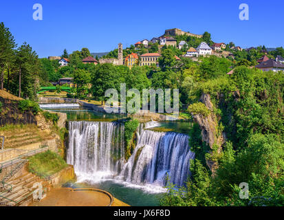Jajce town in Bosnia and Herzegovina, famous for the beautiful Pliva waterfall Stock Photo