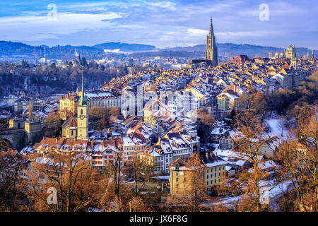 Old Town of Bern, capital of Switzerland, covered with white snow in winter Stock Photo