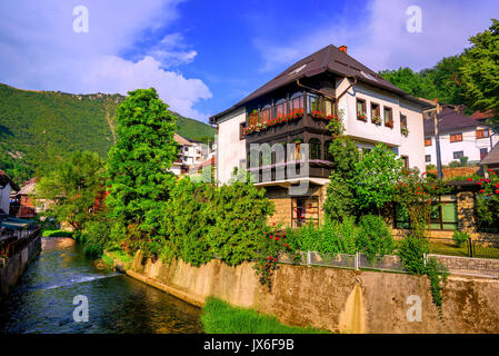 Traditional white bosnian house in ottoman style, Travnik Old Town, Bosnia and Herzegovina Stock Photo