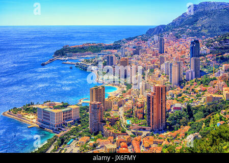 Skyline of Monaco and Monte Carlo, Cote d'Azur, Europe Stock Photo