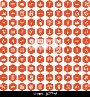 100 wireless technology icons hexagon orange Stock Vector