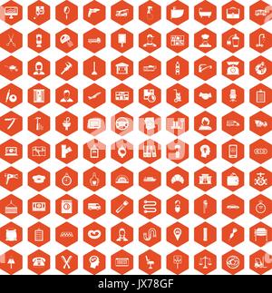 100 work icons hexagon orange Stock Vector