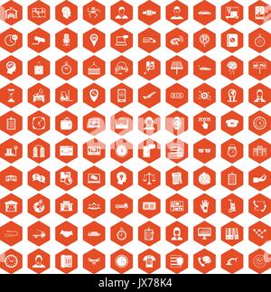 100 working hours icons hexagon orange Stock Vector