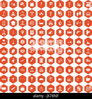 100 working professions icons hexagon orange Stock Vector