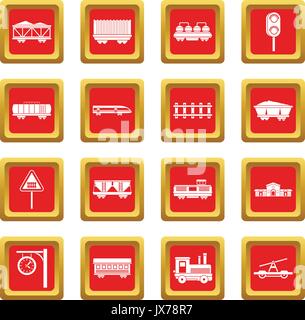 Railway carriage icons set red square vector Stock Vector Image & Art ...