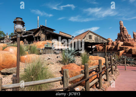 Big Thunder Mountain Railroad Ride in Frontierland at Magic Kingdom Theme Park, Walt Disney World, Orlando, Florida Stock Photo