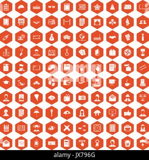 100 writer icons hexagon orange Stock Vector