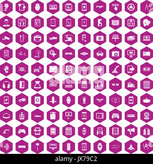 100 adjustment icons hexagon violet Stock Vector