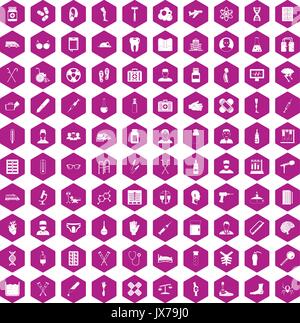 100 ambulance icons hexagon violet Stock Vector