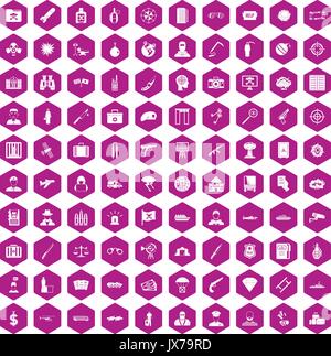 100 antiterrorism icons hexagon violet Stock Vector