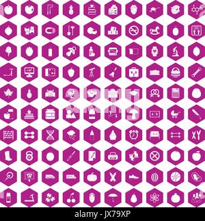 100 apple icons hexagon violet Stock Vector