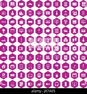 100 appliances icons hexagon violet Stock Vector