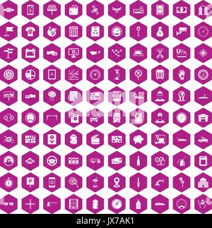 100 auto repair icons hexagon violet Stock Vector