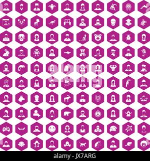 100 avatar icons hexagon violet Stock Vector