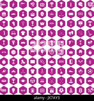 100 awards icons hexagon violet Stock Vector