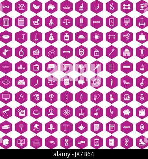 100 balance icons hexagon violet Stock Vector