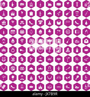 100 banquet icons hexagon violet Stock Vector