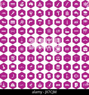 100 bridge icons hexagon violet Stock Vector