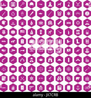 100 bullet icons hexagon violet Stock Vector