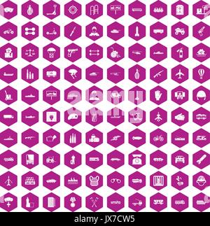 100 burden icons hexagon violet Stock Vector
