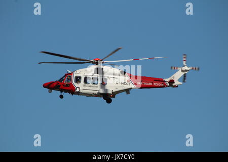 G-MCGT, an AgustaWestland AW189 operated by Bristow Helicopters on behalf of HM Coastguard, at Prestwick Airport in Ayrshire. Stock Photo