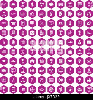 100 business career icons hexagon violet Stock Vector