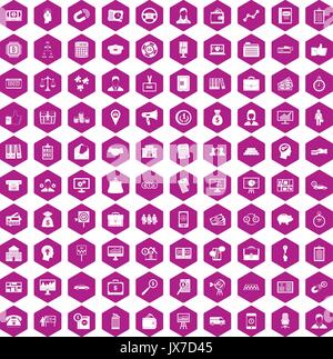 100 business group icons hexagon violet Stock Vector