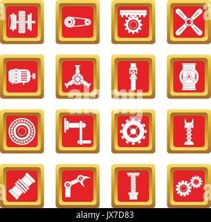 Techno mechanisms kit icons set red Stock Vector