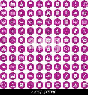 100 calculator icons hexagon violet Stock Vector