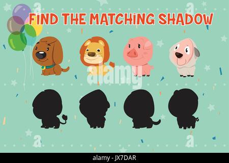 A vector illustration of Animals Shadow Matching Game for Kids Stock Vector