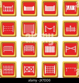 Fencing icons set red Stock Vector