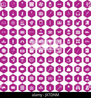 100 case icons hexagon violet Stock Vector