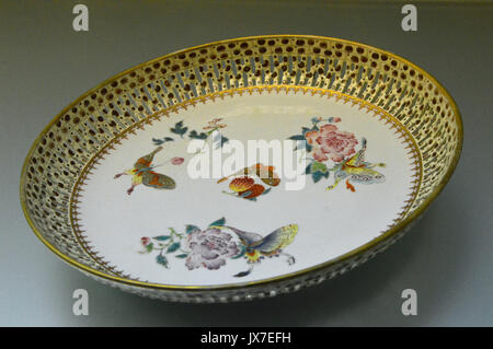 Famille rose plate with butterfly and flower pattern Stock Photo