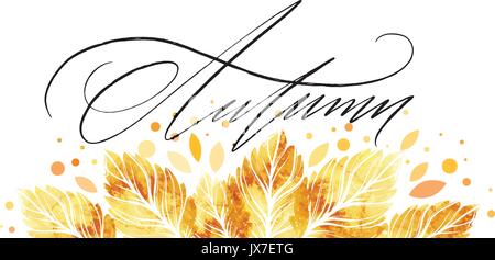 Watercolor painted autumn leaves banner. Fall background design. Vector illustration Stock Vector