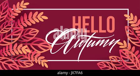 Fall sale background design with colorful paper cut autumn leaves. Vector illustration Stock Vector