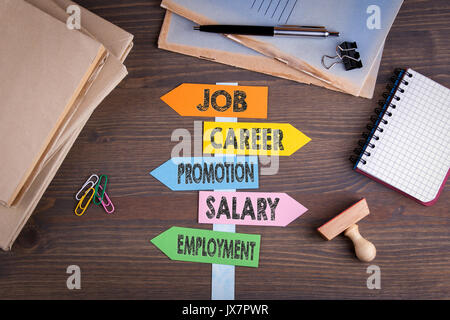 job concept. Paper signpost on a wooden desk. Stock Photo