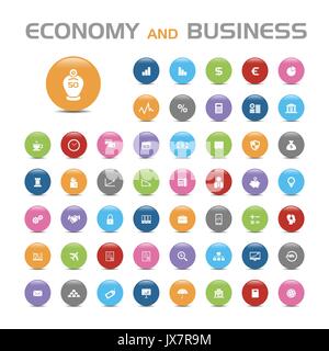 50 Economy and business bubble icons on white background Stock Vector