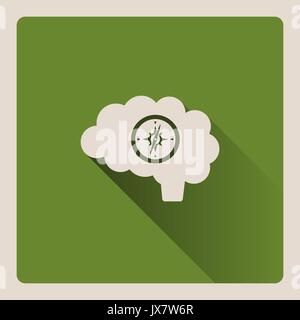 Guided brain illustration on green square background with shade Stock Vector