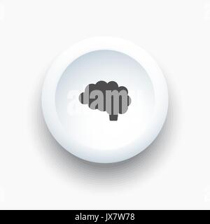 Brain icon on a white 3D button illustration Stock Vector