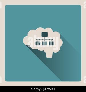Brain organizing illustration on blue square background with shade Stock Vector