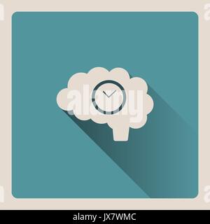 Brain thinking about time illustration on blue square background with shade Stock Vector