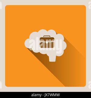 Brain thinking at work illustration on yellow square background with shade Stock Vector