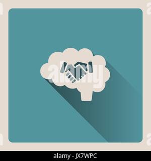Brain thinking in an agreement illustration on blue square background with shade Stock Vector