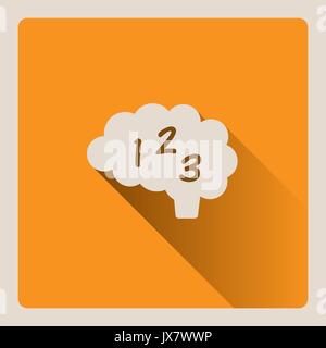 Brain thinking in mathematics illustration on yellow square background with shade Stock Vector